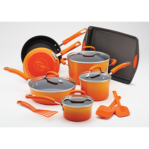 14pc Hard Enamel Nonstick Cookware Orange Gradient