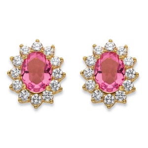PalmBeach Jewelry 1.14 TCW Tourmaline Pink Crystal and White Cubic Zirconia Halo Stud Earrings MADE WITH SWAROVSKI ELEMENTS 14k Gold-Plated