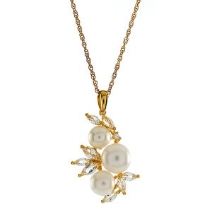 Gold over Silver Pearl & Lab Created White Sapphire Pendant