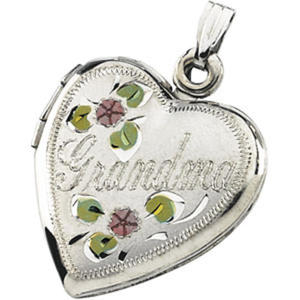 Sterling Silver Tri-Color Grandma Heart Locket - 3/4" wide