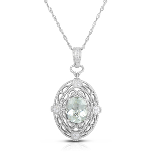 Sterling Silver Prasiolite and Diamond Pendant