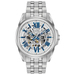 Mens Automatic Silver Stainless Steel Watch Skeleton Dial