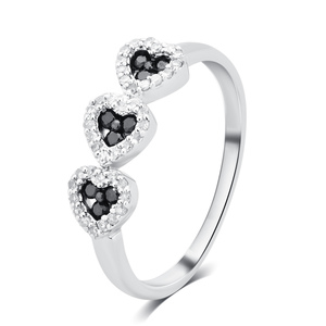 1/4 Cttw Black and White Diamond Heart Ring in Sterling Silver - Size 7 Only