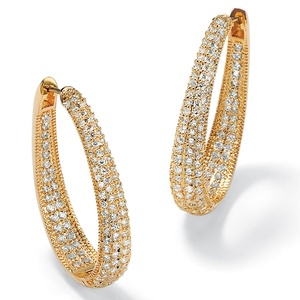 PalmBeach Jewelry Round Crystal Accent 14k Yellow Gold-Plated Filigree Pear-Shaped Drop Earrings