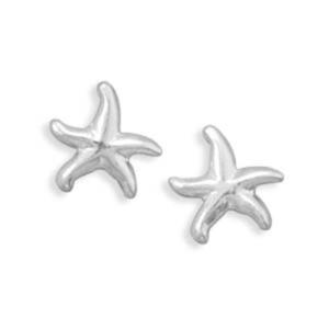 Small Polished Starfish Stud Earrings Polished Sterling Silver Starfish Stud Earrings