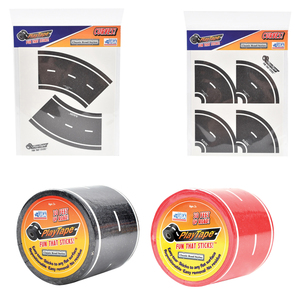 PlayTape Classic Road Series Bundle 30 ft x 2 in Black and Red Road with 8 Tight Curves and 4 Broad Curves