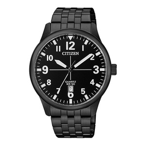 Mens Quartz Black Ion-Plated Stainless Steel Watch Black Dial