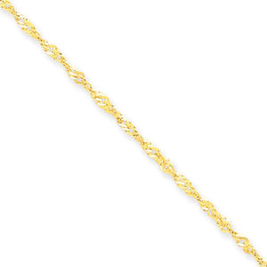 14k Yellow Gold 2.25mm Singapore Chain Anklet - 9 Inch - Lobster Claw