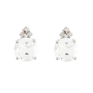 Ladies Sterling Silver 8mm Round Genuine White Topaz Gemstone and .10 cttw Diamond Earrings