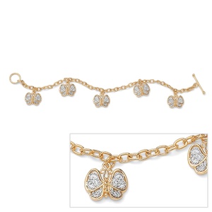 PalmBeach Jewelry 18k Yellow Gold-Plated Filigree Butterfly Charm Bracelet 7 1/2"