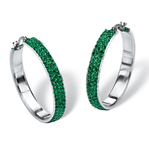 PalmBeach Jewelry Pave Birthstone Hoop Earrings in Stainless Steel