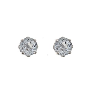 Sterling Silver 5mm Round Genuine Aquamarine Openwork Stud Earring