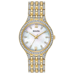 Ladies Crystal Collection Gold-Tone Watch Mother-of-Pearl Dial