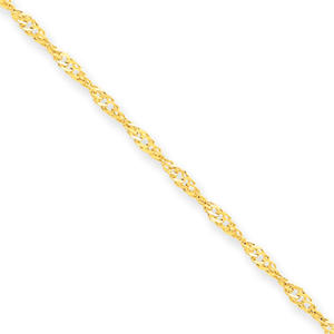 14k Yellow Gold 1.6mm Singapore Chain Anklet - 9 Inch - Spring Ring