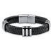 PalmBeach Jewelry Men's Black Woven Genuine Leather Bracelet with Magnetic Closure in Stainless Steel 8.5"