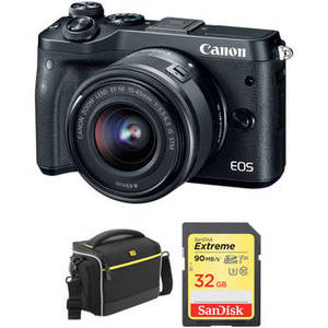 EOS M6 Mirrorless Digital Camera with 15-45mm Lens and Accessories Kit (Black)