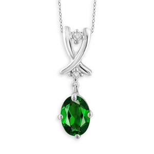 JewelonFire 3/4 Carat T.G.W. Chrome Diopside And White Diamond Accent Sterling Silver Pendant