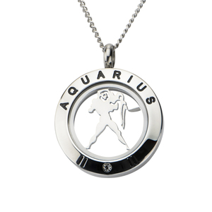 Inox Jewelry Women's Stainless Steel Cubic Zirconia Zodiac Aquarius Pendant Necklace