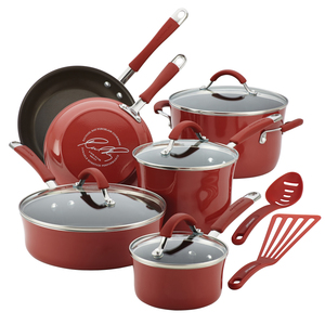 Cucina 12pc Porcelain Cookware Set Cranberry Red