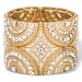 PalmBeach Jewelry White and Gold Crystal and Simulated Pearl Geometric Art Deco-Style Beaded Stretch Bangle Bracelet in Gold Tone 7.75"