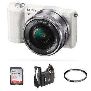 Alpha a5100 Mirrorless Digital Camera with 16-50mm Lens Basic Kit (White)