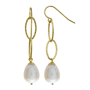 PearLustre by Imperial Gold Over Silver Oval FW Pearl Link Drop Earrings