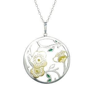 Jewelry For Trees 14k Gold and Sterling Silver Enameled Flower Pendant