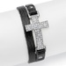 PalmBeach Jewelry Crystal Accent Silvertone Double-Wrap Leather Cross Bracelet Adjustable 6" to 8"