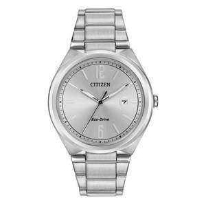 Mens Corporate Exclusive Eco-Drive Silver Stainless Steel Watch Silver Dial