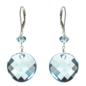 Lita Swarovski Elements Faceted Aqua Disc Earrings