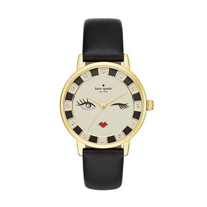 Ladies Crystal Wink Metro Black Strap Watch Wink Face Dial