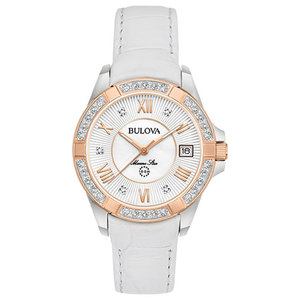 Ladies Marine Star White Leather Diamond Watch