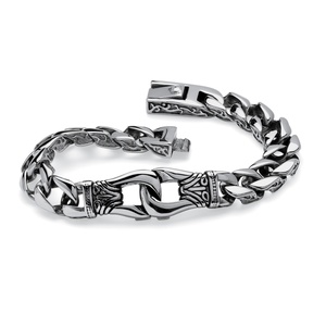PalmBeach Jewelry Men's Tribal Design Curb-Link Bracelet in Stainless Steel 9&quot;