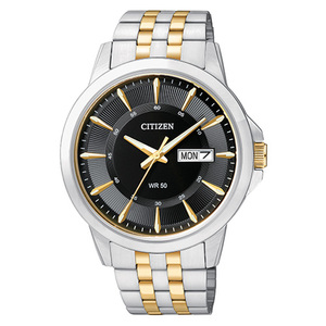 Mens Quartz Two-Tone Stainless Steel Watch Black Dial
