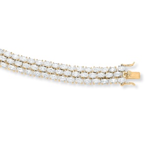 PalmBeach Jewelry 28.60 TCW Oval Cut Cubic Zirconia 18k Yellow Gold-Plated Triple-Row Tennis Bracelet 8 1/2"