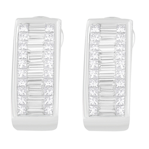 14k White Gold 1ct TDW Princess and Baguette Cut Diamond Earrings (G-H,VS1-VS2)