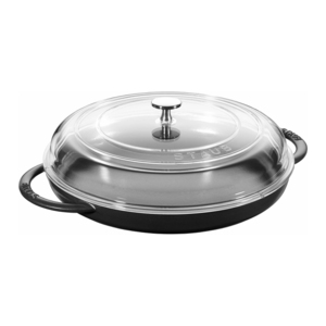 12" Cast Iron Round Steam Griddle w/ Lid Black Matte
