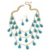 PalmBeach Jewelry 2 Piece Aqua Teardrop Checkerboard-Cut Cabochon Jewelry Set in Yellow Gold Tone