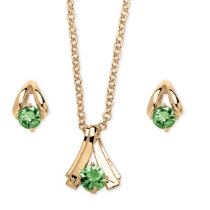PalmBeach Jewelry 2 Piece Round Birthstone Necklace and Earrings Set in Yellow Gold Tone