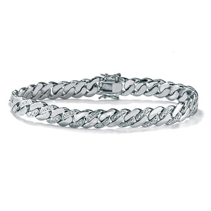 PalmBeach Jewelry Men's Diamond Accented Curb-Link Bracelet Platinum-Plated 8 1/2"