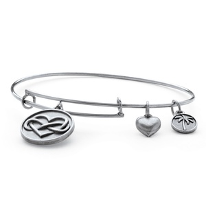 PalmBeach Jewelry Infinity Heart Charm Bangle Bracelet in Antique Silvertone 7"-9"