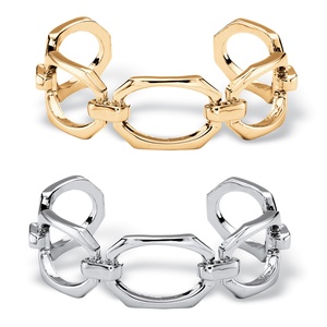 PalmBeach Jewelry Elongated Octagon-Link 2-Piece Cuff Bracelet Set in Gold Tone and Silvertone 6.5"
