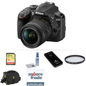 D3400 DSLR Camera with 18-55mm Lens Deluxe Kit (Black)