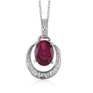 JewelonFire 2 Carat T.G.W. Ruby And White Diamond Accent Sterling Silver Pendant