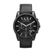 Mens Black Leather Strap Watch Black Dial