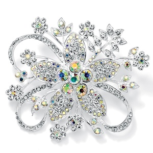 PalmBeach Jewelry Round Aurora Borealis Crystal Silvertone Bouquet Pin