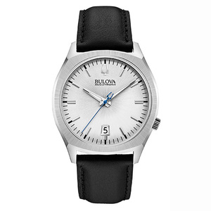 Accutron II Surveyor Mens Black Leather Strap Watch Gray Dial