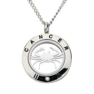 Inox Jewelry Women's Stainless Steel Cubic Zirconia Zodiac Cancer Pendant Necklace