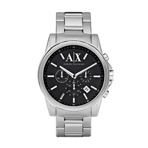 Unisex Silver-Tone Stainless Steel Watch Black Dial